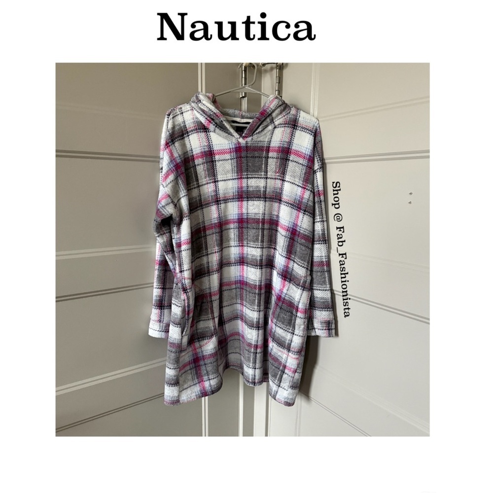 🛍️ Nautica Pink and Gray Plush fleece Sherpa oversized hoodie lounge sleepwear